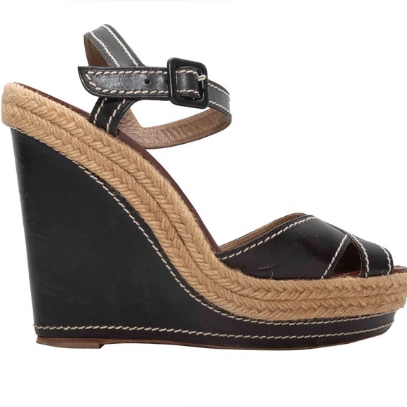 CHRISTIAN LOUBOUTIN LEATHER ESPADRILLE WEDGE SANDALS SIZE 40